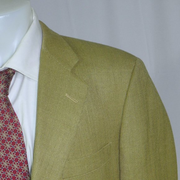 Gieves & Hawkes Claridge Silk Blend Barley Herringbone Two Button Sport Coat 42R - Picture 1 of 11